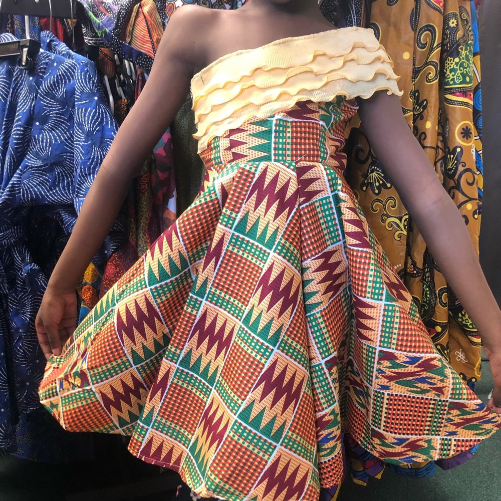 African Ankara girls/kids mono stripe sleeve